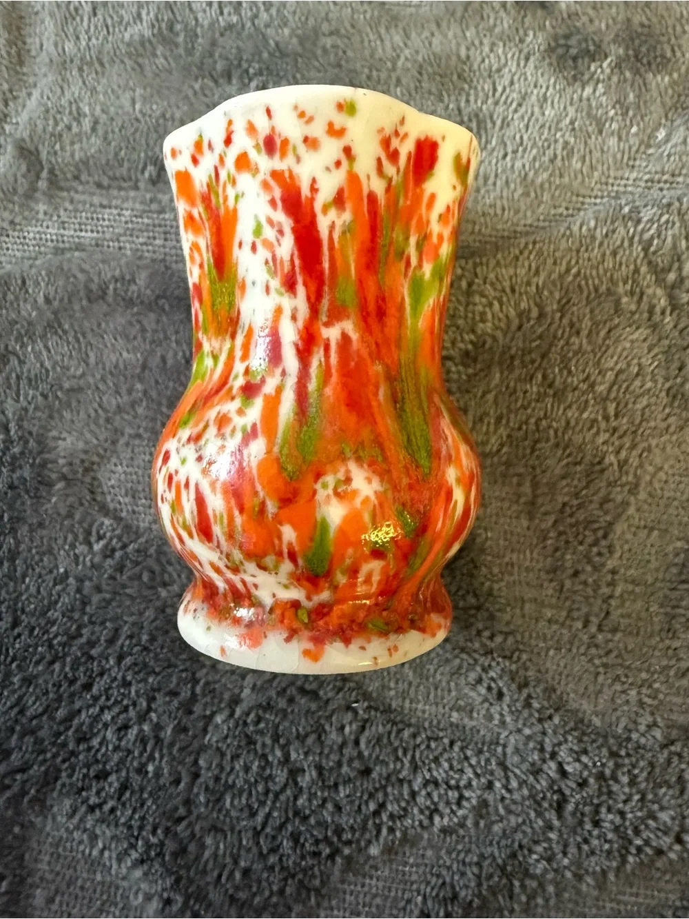 MCM Handcrafted White Vase with Red and Green Splatter Signed #5